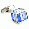 Triple blue strips 3D square crystal cufflinks